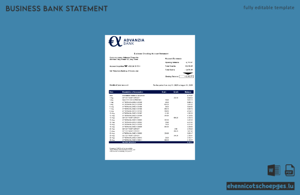 Advanzia Unternehmenserklärung (Word- und PDF-Format) – 1 Beispielvorschau